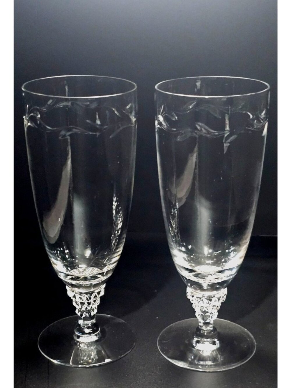 4 Tiffin Franciscan Mimi Ice Tea Glasses cut crystal botanical leaf sculpted - Picture 6 of 7